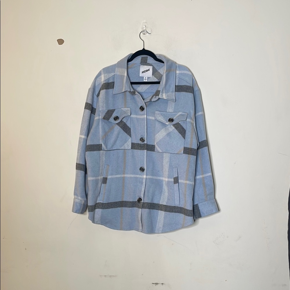 Casual Blue Plaid Women's Utility Jacket